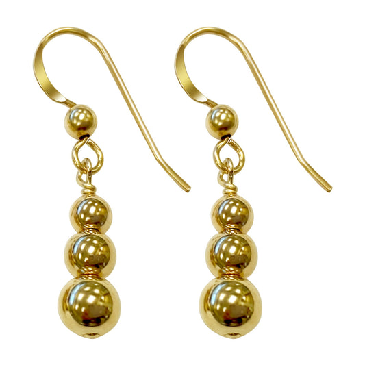14k Gold filled French Wire Triple Round ball Drop Earrings - Gem Avenue