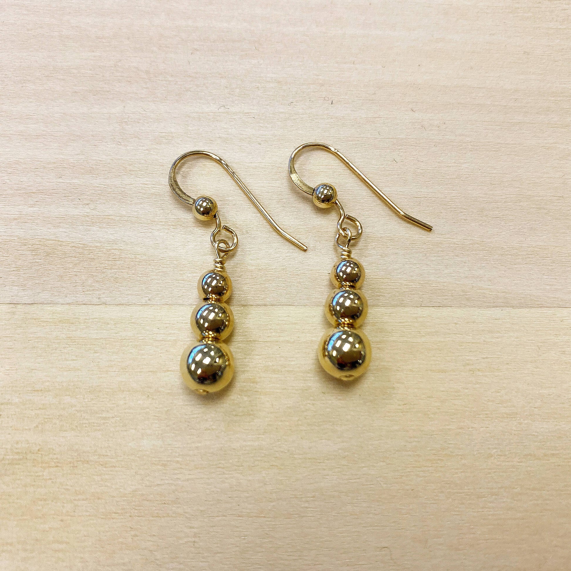 14k Gold filled French Wire Triple Round ball Drop Earrings - Gem Avenue