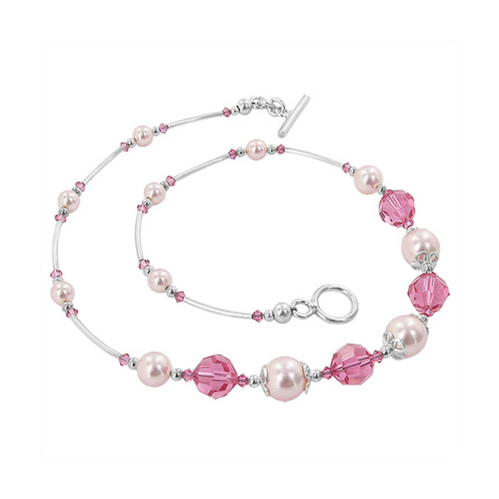 Simulated Pearl With Austrian Crystals 925 Sterling Silver Necklace - Gem Avenue