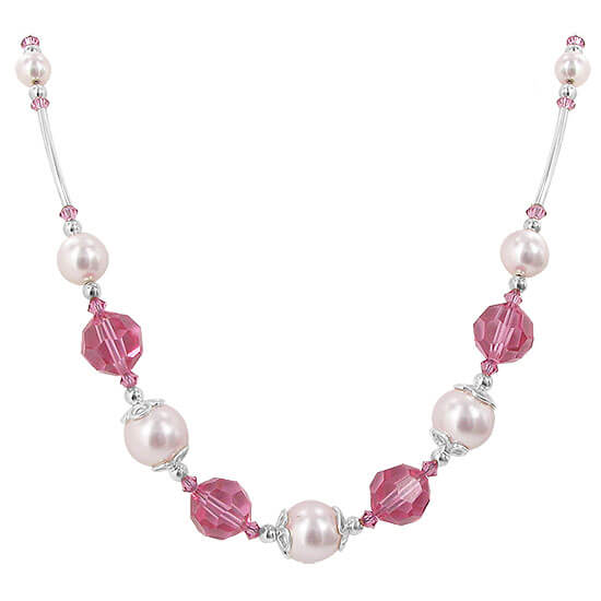 Simulated Pearl With Austrian Crystals 925 Sterling Silver Necklace - Gem Avenue