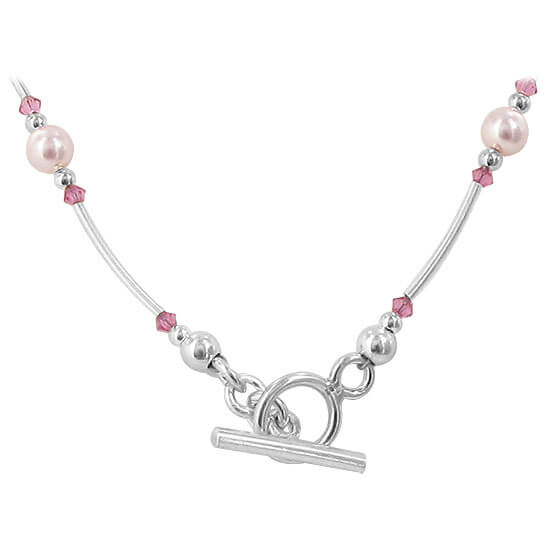 Simulated Pearl With Austrian Crystals 925 Sterling Silver Necklace - Gem Avenue