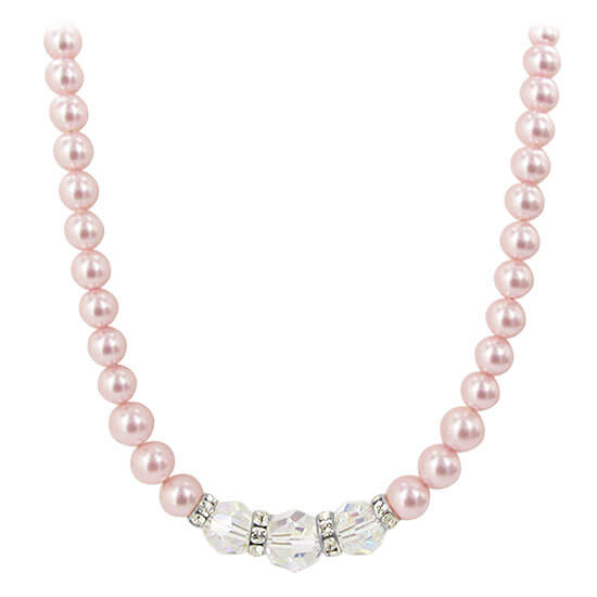Pink Simulated Pearl Austrian Crystals 925 Sterling Silver Necklace - Gem Avenue
