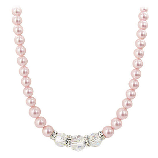 Pink Simulated Pearl Austrian Crystals 925 Sterling Silver Necklace - Gem Avenue