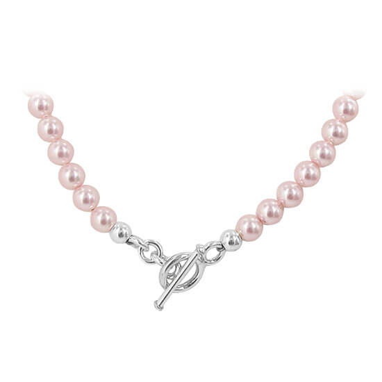 Pink Simulated Pearl Austrian Crystals 925 Sterling Silver Necklace - Gem Avenue