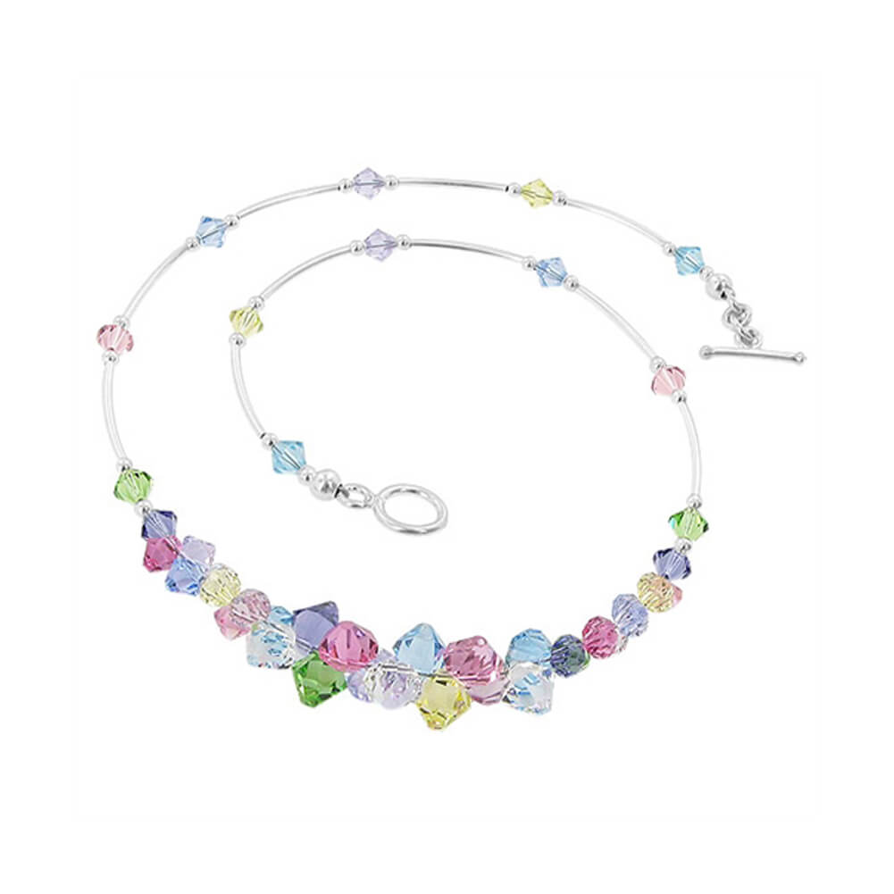 Multicolor Austrian Crystals 925 Sterling Silver Necklace - Gem Avenue