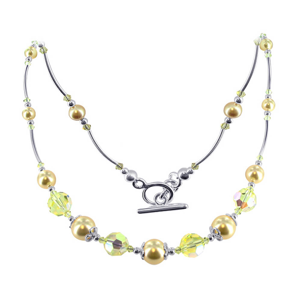 Simulated Pearl with Austrian Crystals 925 Sterling Silver Necklace - Gem Avenue