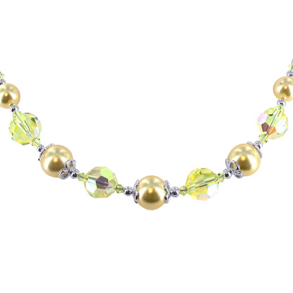 Simulated Pearl with Austrian Crystals 925 Sterling Silver Necklace - Gem Avenue