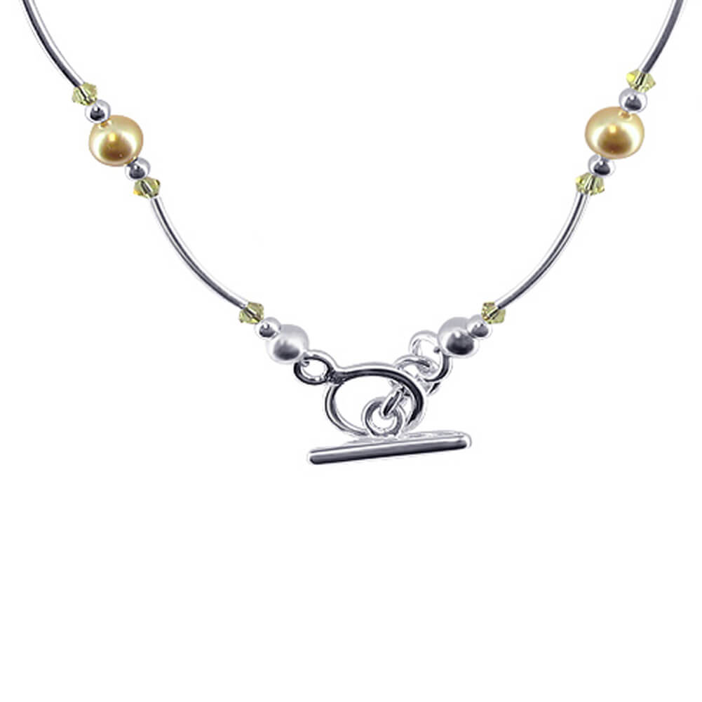 Simulated Pearl with Austrian Crystals 925 Sterling Silver Necklace - Gem Avenue