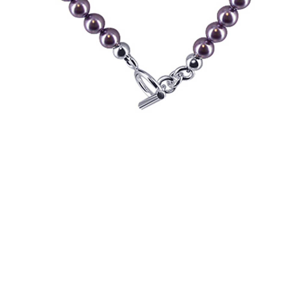 Purple Simulated Pearl & Austrian Crystals 925 Sterling Silver Necklace - Gem Avenue