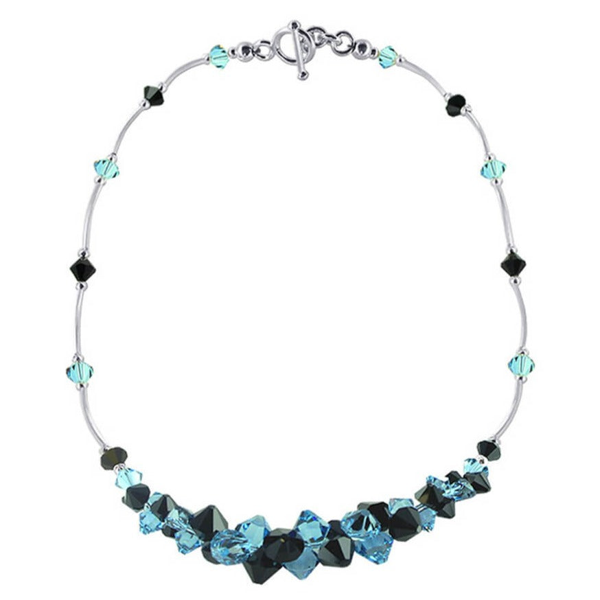 Black and Blue Austrian Crystals Clasp 925 Sterling Silver Necklace - Gem Avenue
