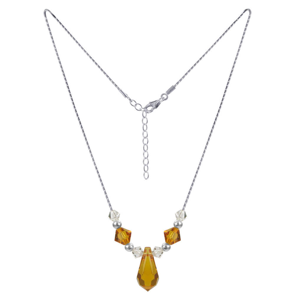 Yellow Austrian Crystals 925 Sterling Silver Necklace - Gem Avenue