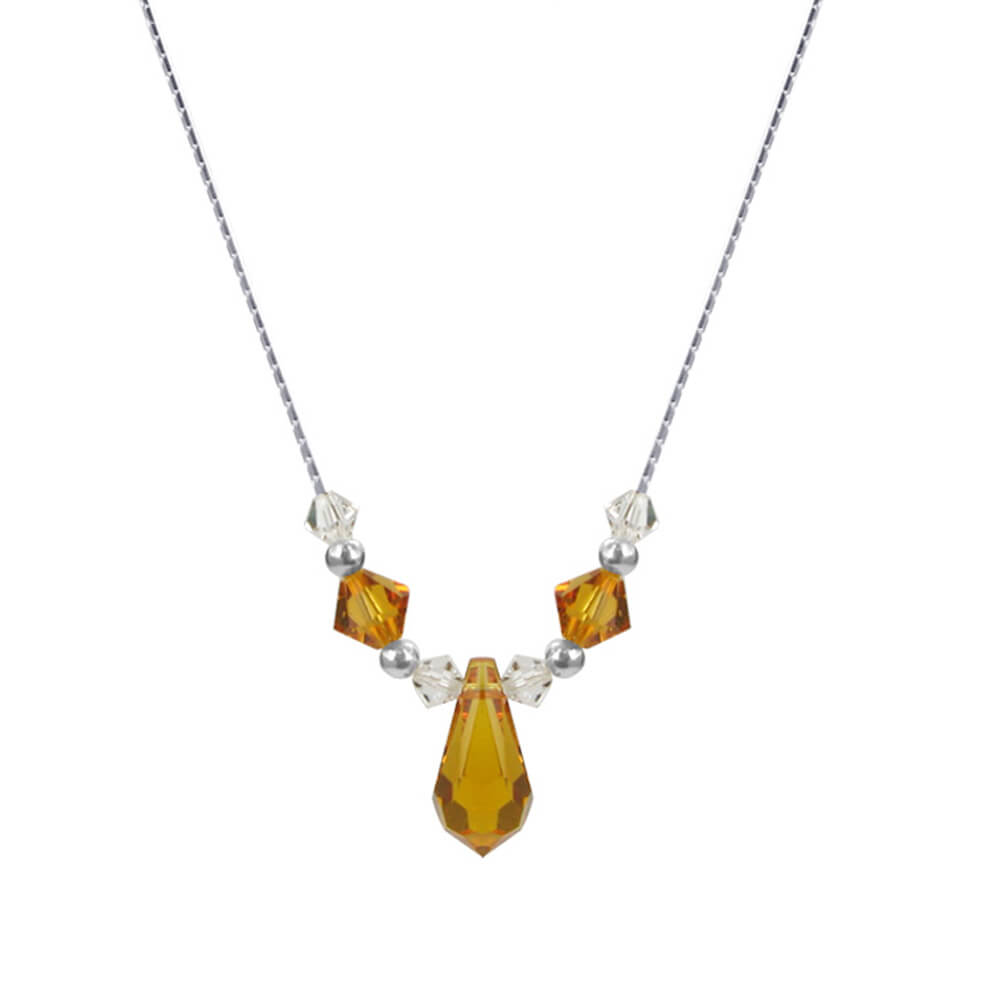 Yellow Austrian Crystals 925 Sterling Silver Necklace - Gem Avenue