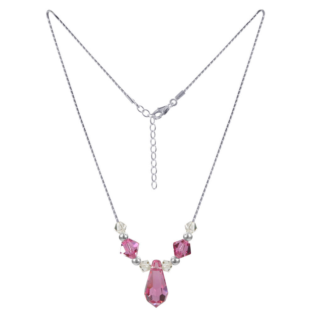 Pink Austrian Crystals 925 Sterling Silver Necklace - Gem Avenue