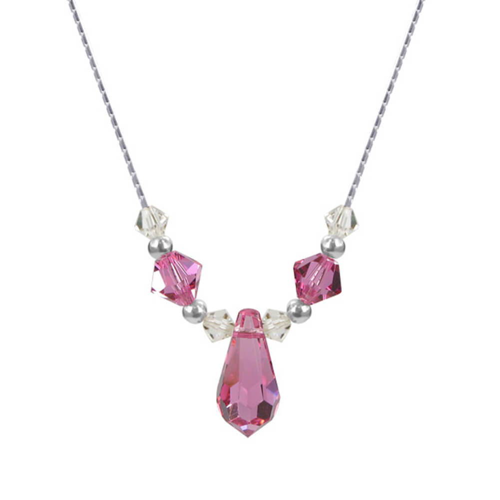 Pink Austrian Crystals 925 Sterling Silver Necklace - Gem Avenue