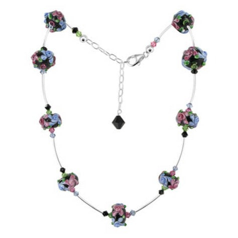 Blown Glass with Austrian Crystals 925 Sterling Silver Necklace - Gem Avenue