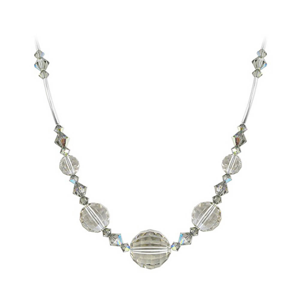Multifaceted Grey Austrian Crystals 925 Sterling Silver Necklace - Gem Avenue