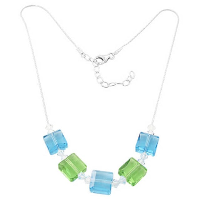 Blue and Green Austrian Crystals with 925 Sterling Silver Necklace - Gem Avenue