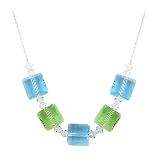 Blue and Green Austrian Crystals with 925 Sterling Silver Necklace - Gem Avenue