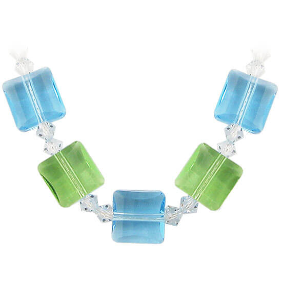 Blue and Green Austrian Crystals with 925 Sterling Silver Necklace - Gem Avenue