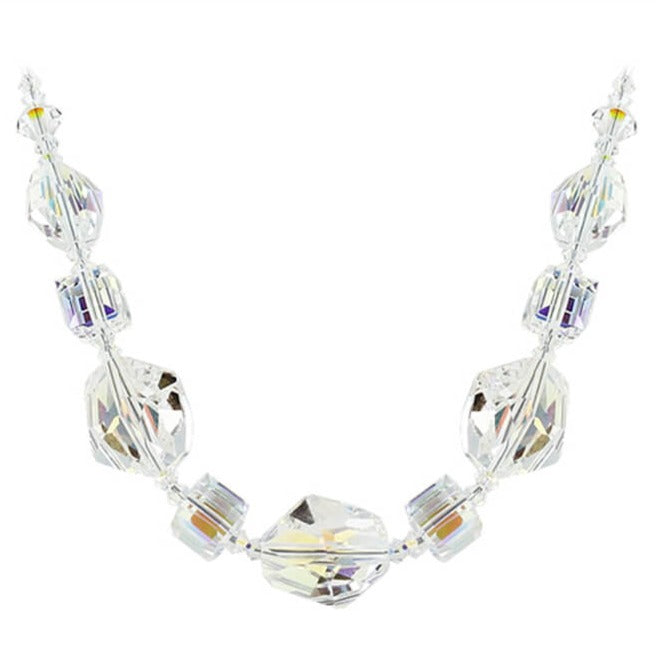 925 Sterling Silver Geometric Clear AB Austrian Crystals Necklace - Gem Avenue