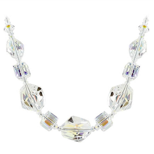 925 Sterling Silver Geometric Clear AB Austrian Crystals Necklace - Gem Avenue