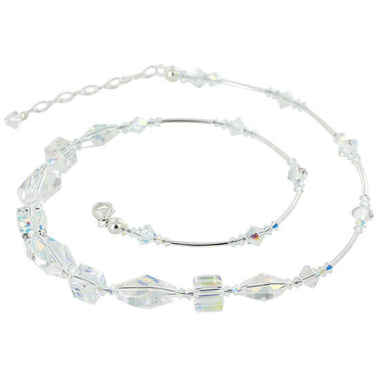 925 Sterling Silver Geometric Clear AB Austrian Crystals Necklace - Gem Avenue