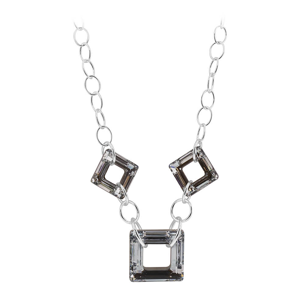 Square Vitrail Black Austrian Crystal 925 Sterling Silver Necklace - Gem Avenue
