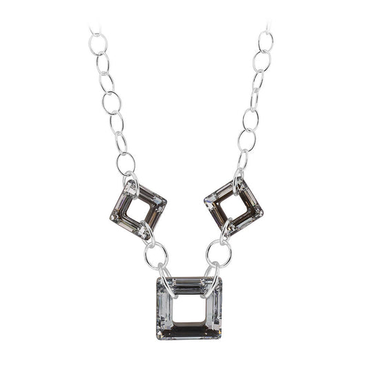 Square Vitrail Black Austrian Crystal 925 Sterling Silver Necklace - Gem Avenue