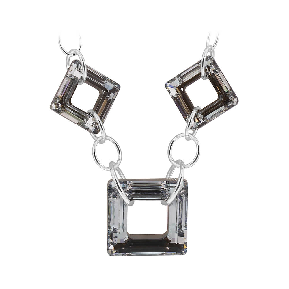 Square Vitrail Black Austrian Crystal 925 Sterling Silver Necklace - Gem Avenue