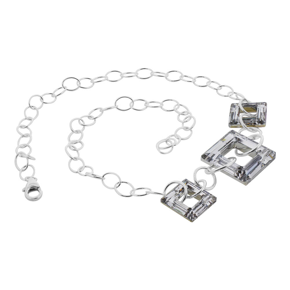 Square Vitrail Black Austrian Crystal 925 Sterling Silver Necklace - Gem Avenue