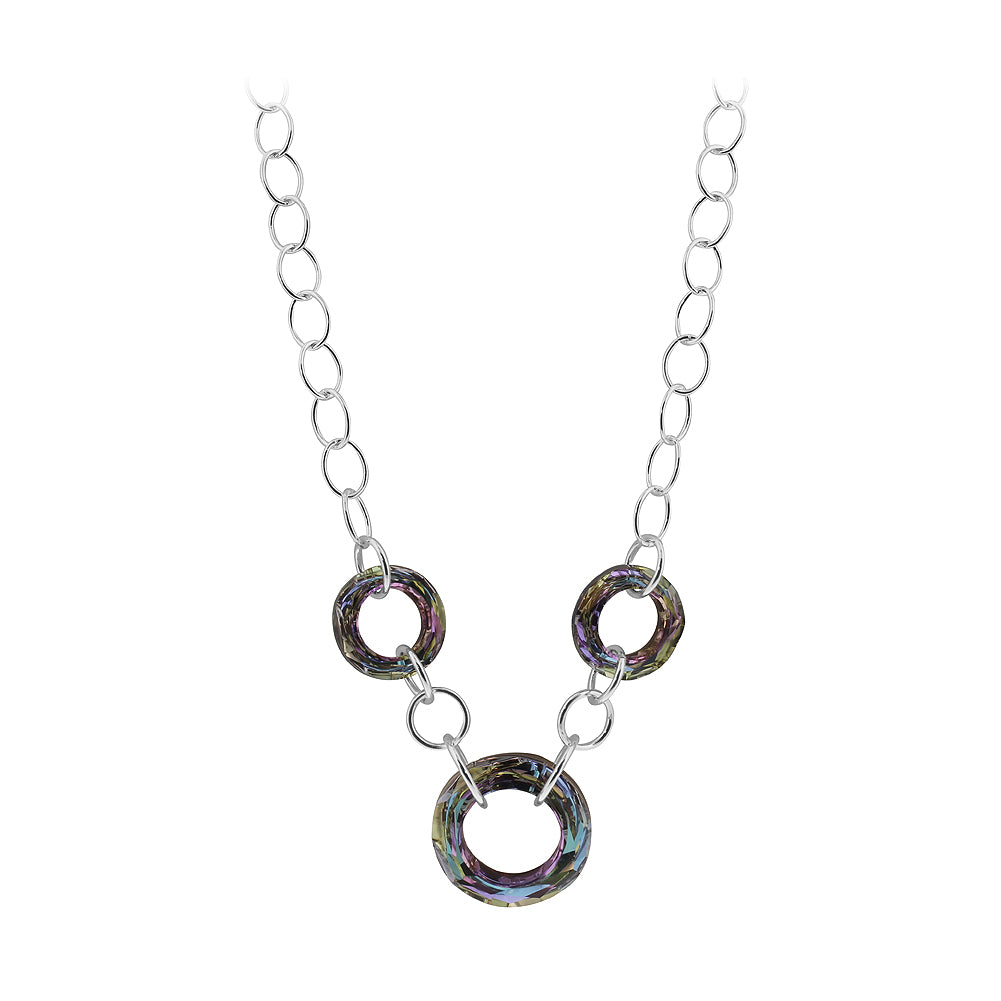 Round Vitrail Crystal .925 Sterling Silver Necklace