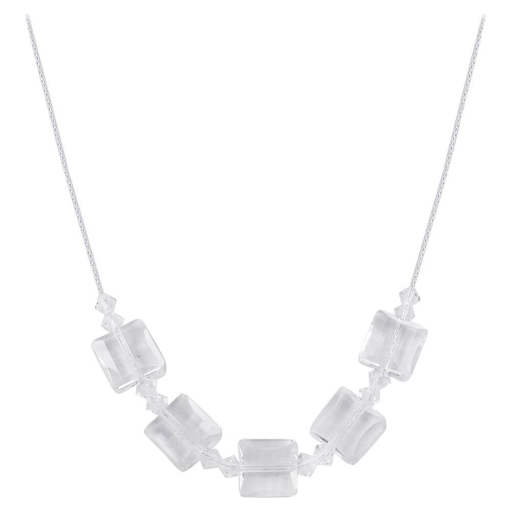 Square Austrian Clear Crystals 925 Sterling Silver Necklace - Gem Avenue