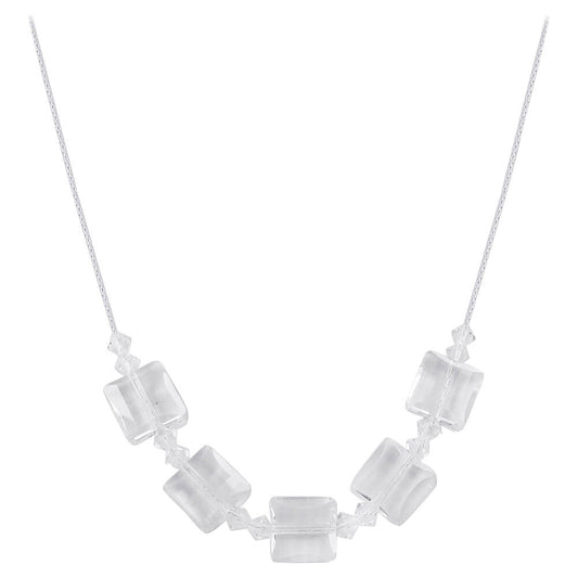 Square Austrian Clear Crystals 925 Sterling Silver Necklace - Gem Avenue