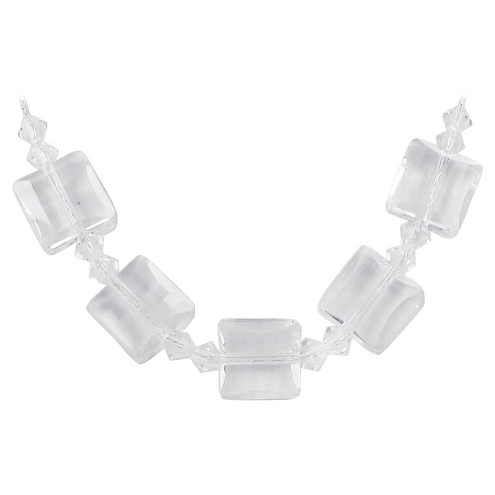 Square Austrian Clear Crystals 925 Sterling Silver Necklace - Gem Avenue