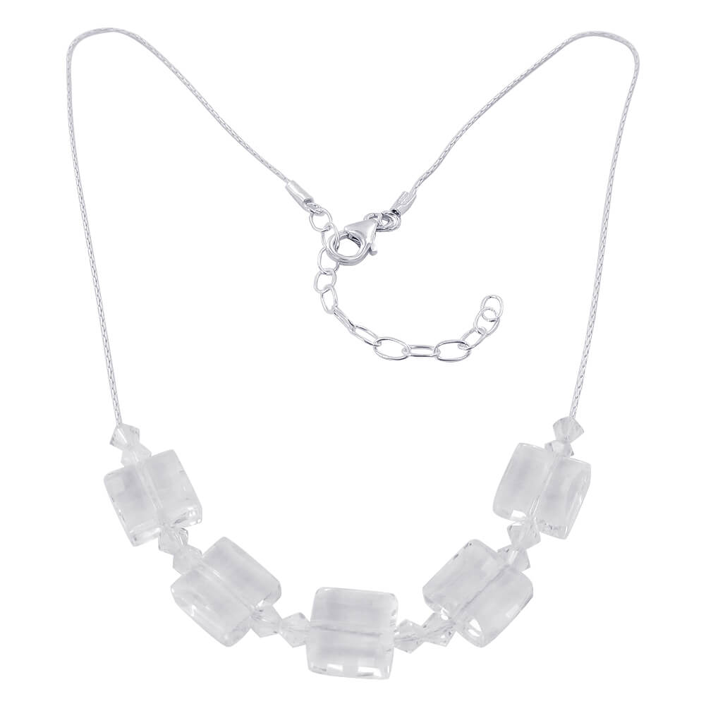 Square Austrian Clear Crystals 925 Sterling Silver Necklace - Gem Avenue