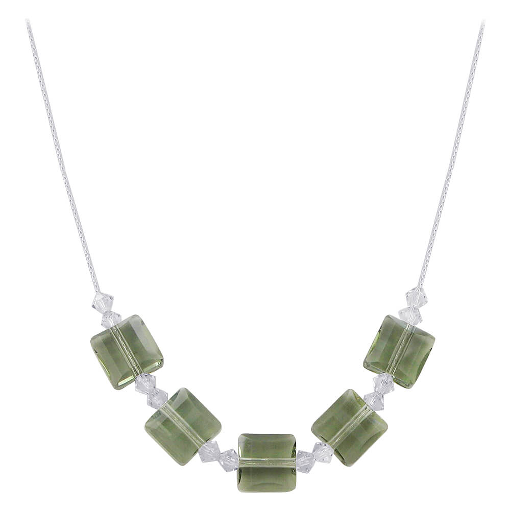 Square Green Austrian Crystals 925 Sterling Silver Necklace - Gem Avenue