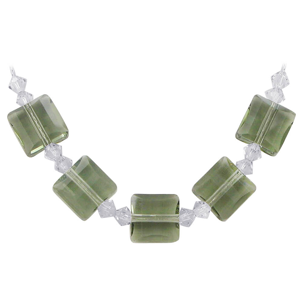 Square Green Austrian Crystals 925 Sterling Silver Necklace - Gem Avenue