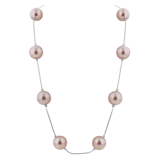 Pink Simulated Austrian Pearl 925 Sterling Silver Necklace - Gem Avenue