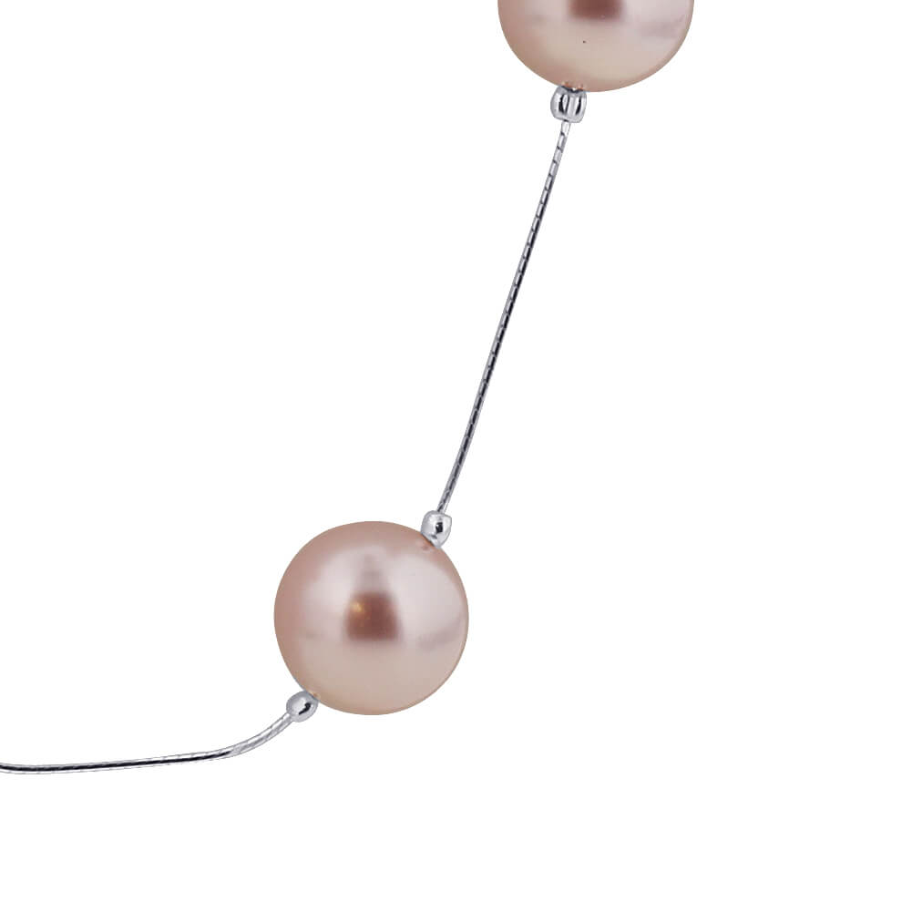 Pink Simulated Austrian Pearl 925 Sterling Silver Necklace - Gem Avenue