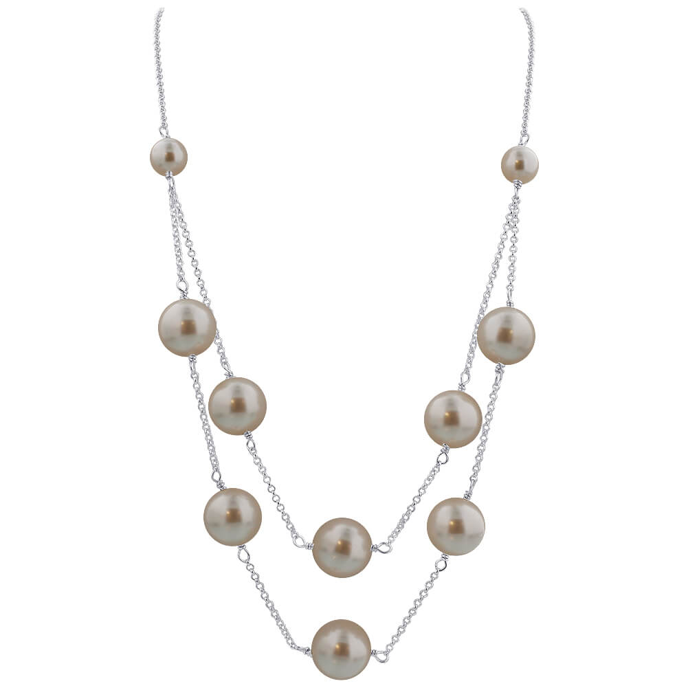 White Simulated Austrian Pearl 925 Sterling Silver Necklace - Gem Avenue