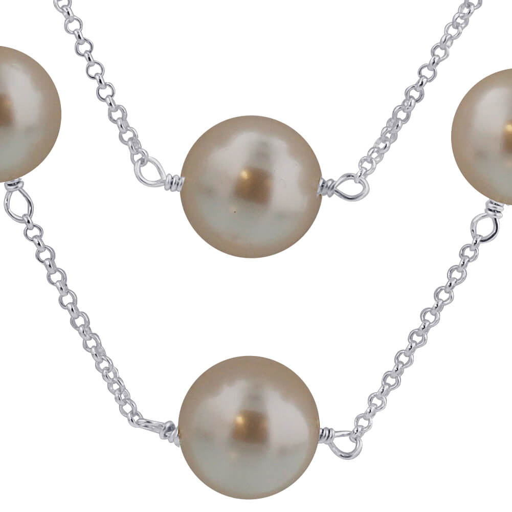 White Simulated Austrian Pearl 925 Sterling Silver Necklace - Gem Avenue