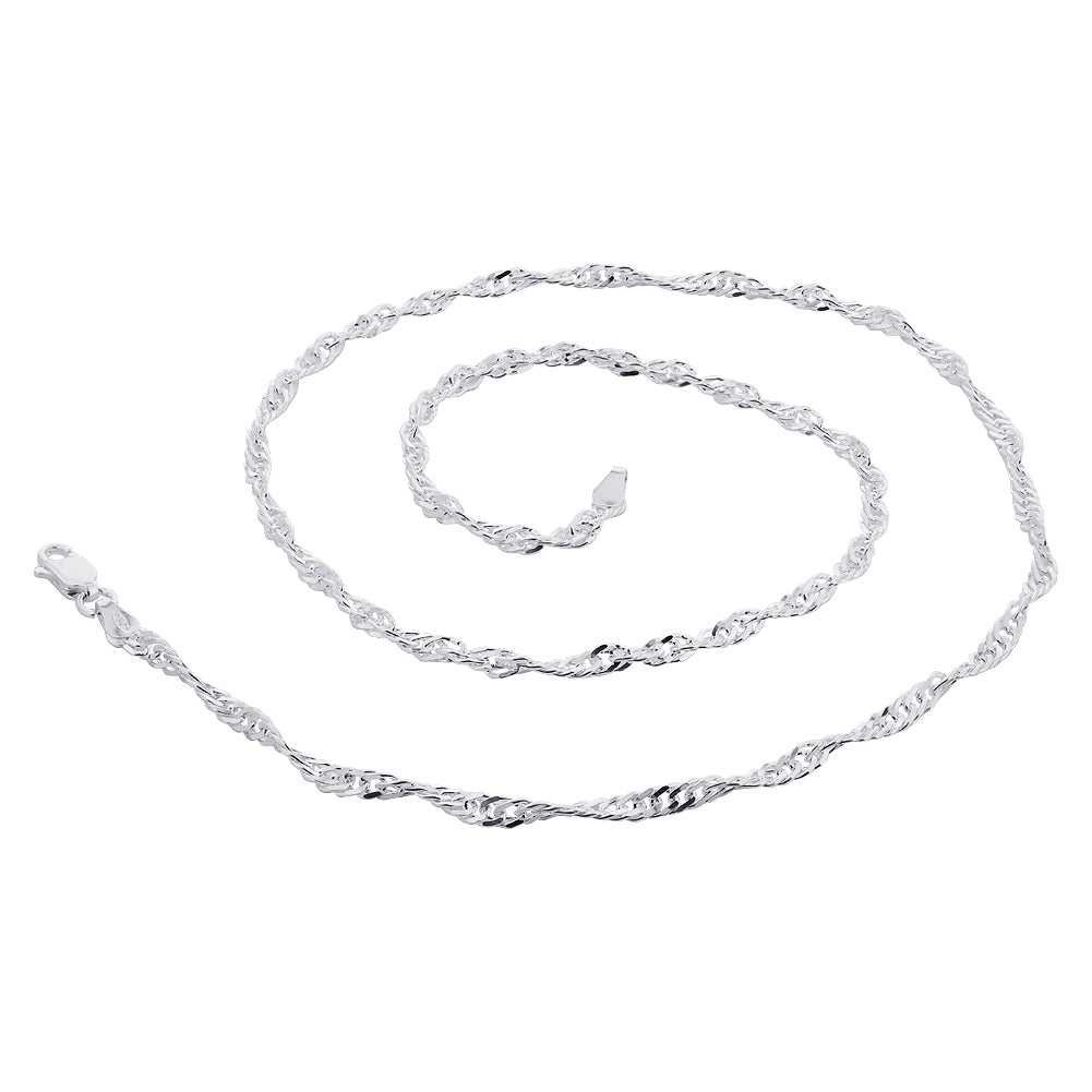 Italian 925 Sterling Silver Winding 3mm Singapore Chain Necklace