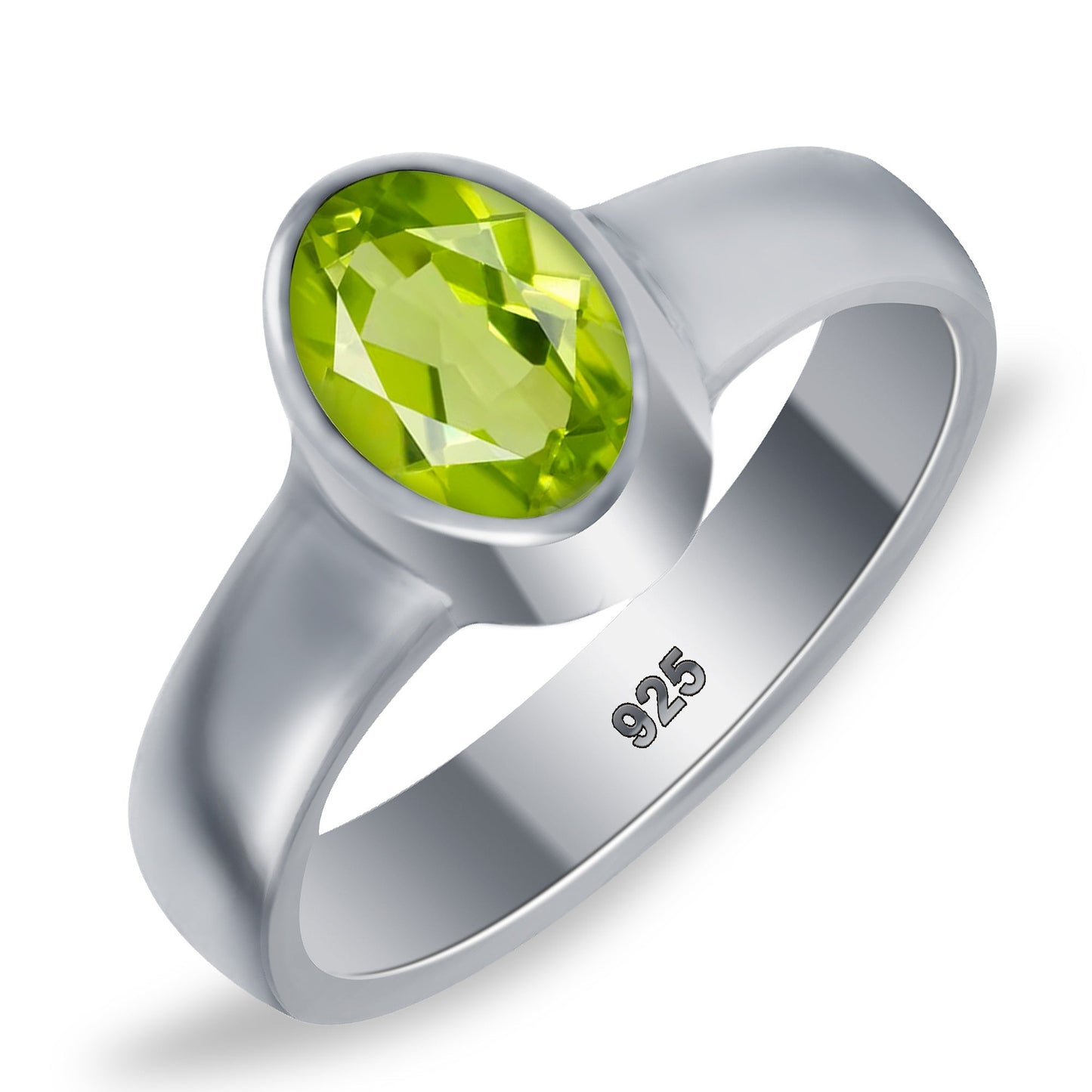 9mm x 7mm Oval Peridot Gemstone Solitaire Ring in .925 Sterling Silver
