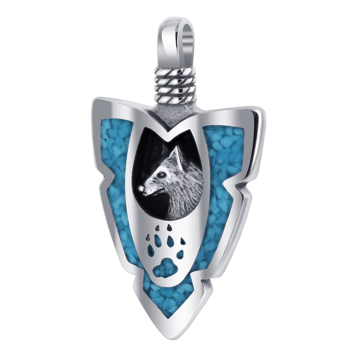 Blue Turquoise Southwestern Style Wolf Paw Claw 925 Sterling Silver Pendant - Gem Avenue