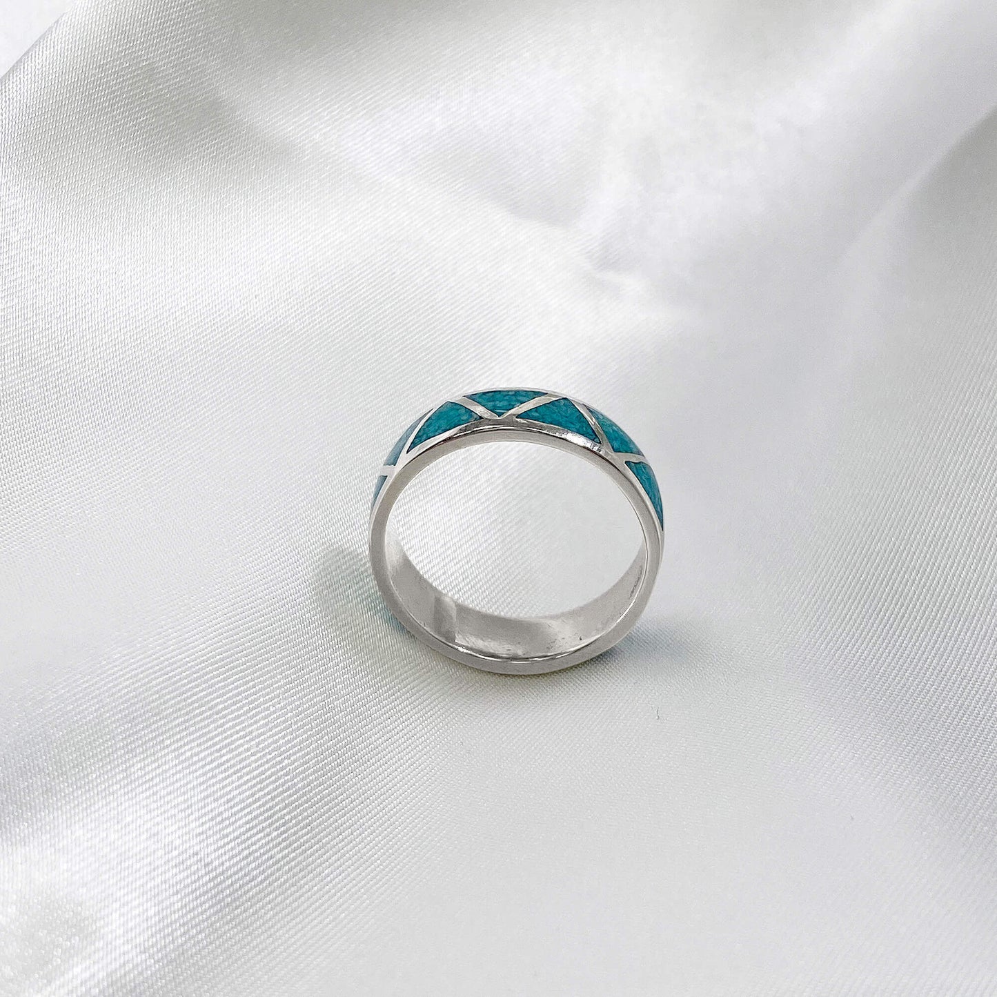925 Sterling Silver 6mm Turquoise Gemstone Unisex Wedding Band