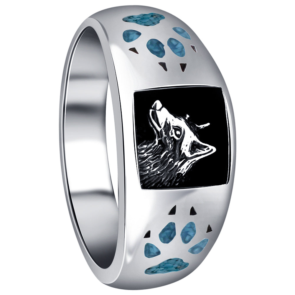 Southwestern Style Wolf Paw & Claw Turquoise 925 Sterling Silver Ring
