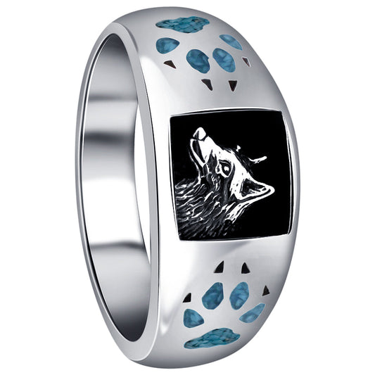 Southwestern Style Wolf Paw & Claw Turquoise 925 Sterling Silver Ring
