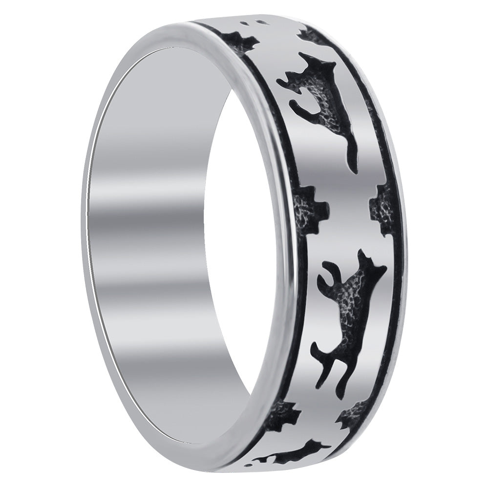 Southwestern Stye Running Wolf 925 Sterling Silver Band Ring - Gem Avenue
