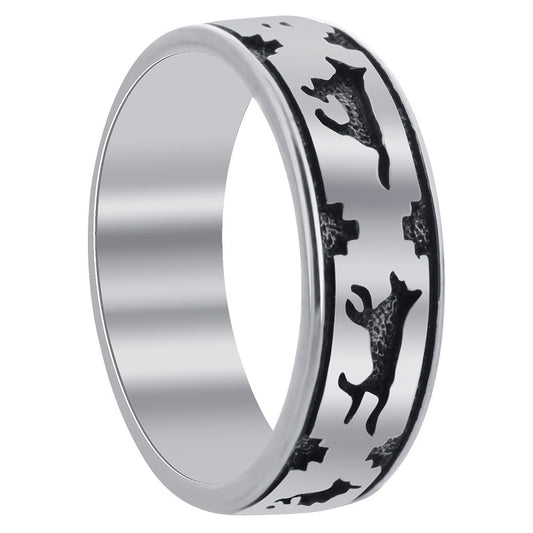 Southwestern Stye Running Wolf 925 Sterling Silver Band Ring - Gem Avenue