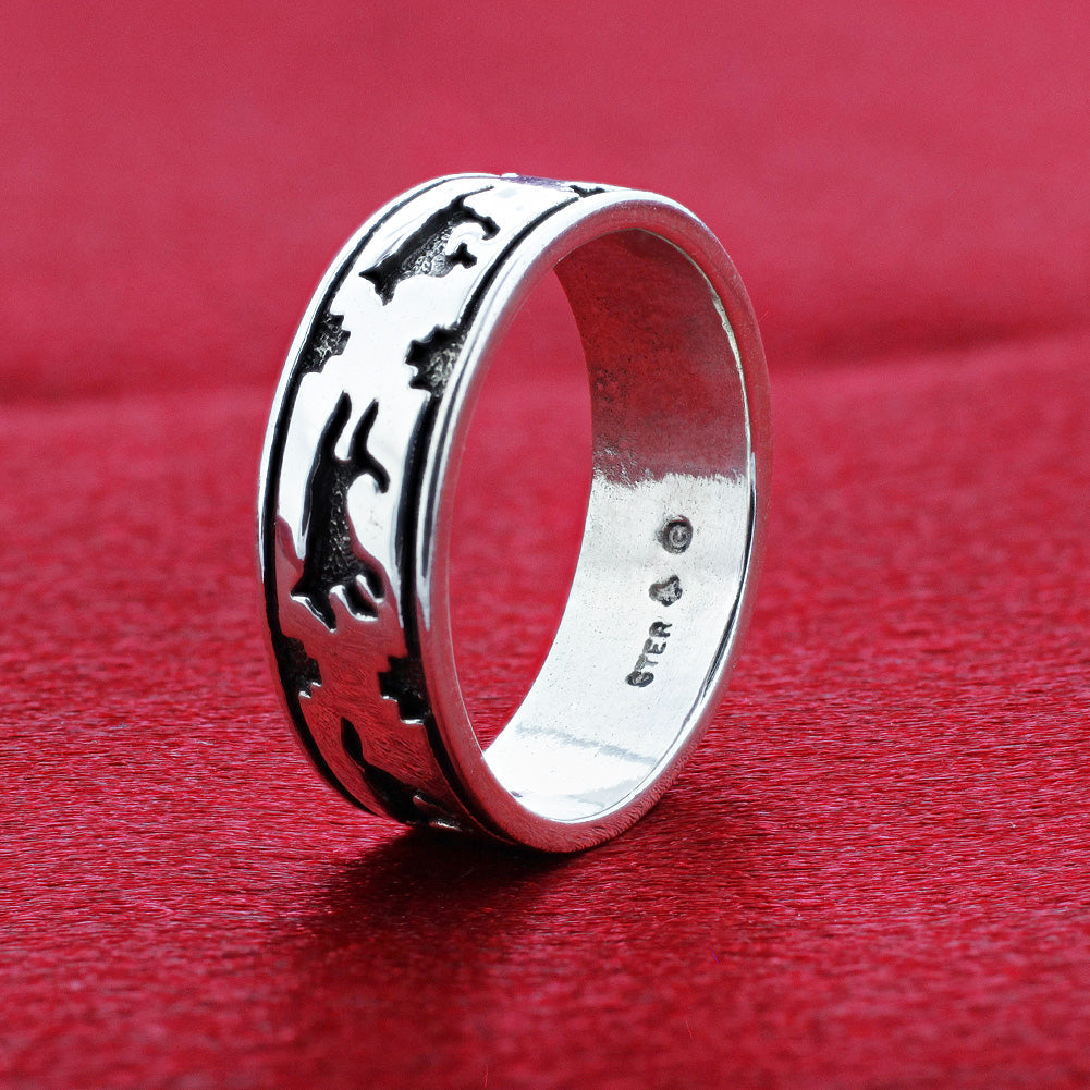 Southwestern Stye Running Wolf 925 Sterling Silver Band Ring - Gem Avenue